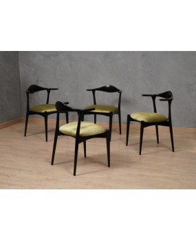 MidCentury Beech Wood and Green Fabric Danish Manufacture Dinning Chairs, 1960