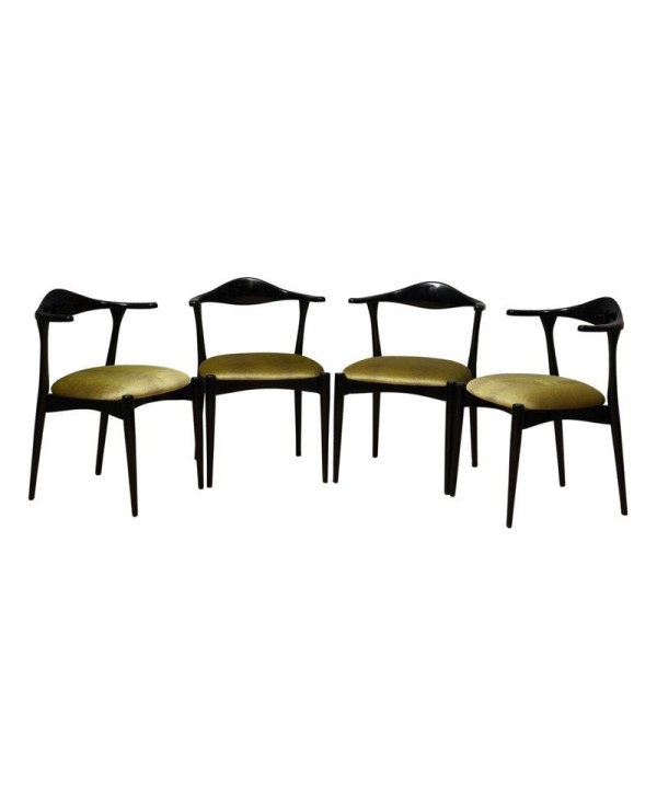MidCentury Beech Wood and Green Fabric Danish Manufacture Dinning Chairs, 1960 MidCentury Beech Wood and Green Fabric Danish Manufacture Dinning Chairs, 1960