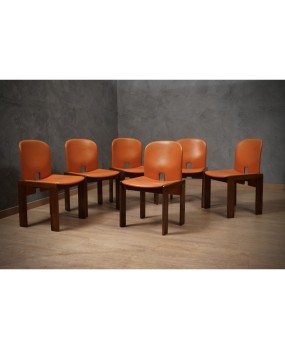 Afra & Tobia Scarpa per Cassina Model 121 Leather Walnut Dinning Chairs, 1967
