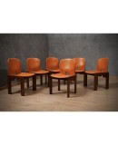 Afra & Tobia Scarpa per Cassina Model 121 Leather Walnut Dinning Chairs, 1967