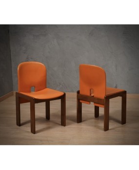 Afra & Tobia Scarpa per Cassina Model 121 Leather Walnut Dinning Chairs, 1967