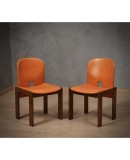 Afra & Tobia Scarpa per Cassina Model 121 Leather Walnut Dinning Chairs, 1967