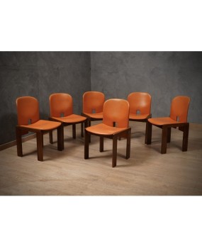 Afra & Tobia Scarpa per Cassina Model 121 Leather Walnut Dinning Chairs, 1967
