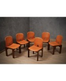 Afra & Tobia Scarpa per Cassina Model 121 Leather Walnut Dinning Chairs, 1967