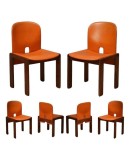 Afra & Tobia Scarpa per Cassina Model 121 Leather Walnut Dinning Chairs, 1967