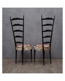 Pair of Midcentury High Back Ladder Flowery Fabric Italian Chiavari Chairs, 1950 Pair of Midcentury High Back Ladder Flowery Fabric Italian Chiavari Chairs, 1950
