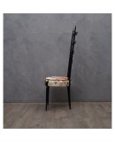 Pair of Midcentury High Back Ladder Flowery Fabric Italian Chiavari Chairs, 1950 Pair of Midcentury High Back Ladder Flowery Fabric Italian Chiavari Chairs, 1950