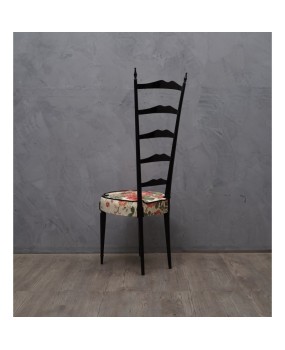 Pair of Midcentury High Back Ladder Flowery Fabric Italian Chiavari Chairs, 1950