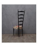 Pair of Midcentury High Back Ladder Flowery Fabric Italian Chiavari Chairs, 1950 Pair of Midcentury High Back Ladder Flowery Fabric Italian Chiavari Chairs, 1950