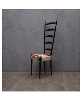 Pair of Midcentury High Back Ladder Flowery Fabric Italian Chiavari Chairs, 1950