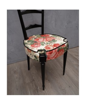 Pair of Midcentury High Back Ladder Flowery Fabric Italian Chiavari Chairs, 1950