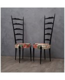 Pair of Midcentury High Back Ladder Flowery Fabric Italian Chiavari Chairs, 1950 Pair of Midcentury High Back Ladder Flowery Fabric Italian Chiavari Chairs, 1950