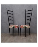 Pair of Midcentury High Back Ladder Flowery Fabric Italian Chiavari Chairs, 1950 Pair of Midcentury High Back Ladder Flowery Fabric Italian Chiavari Chairs, 1950