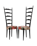 Pair of Midcentury High Back Ladder Flowery Fabric Italian Chiavari Chairs, 1950 Pair of Midcentury High Back Ladder Flowery Fabric Italian Chiavari Chairs, 1950