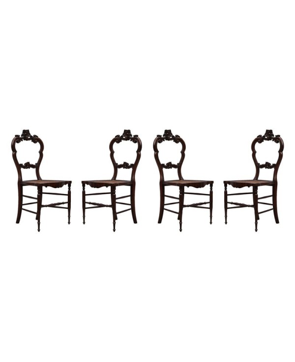 4 Louis Philippe Style Walnut and Vienna Straw Italian Chairs, 1940