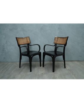 Artnouveau Black Wood and Vienna Straw Chairs, 1910