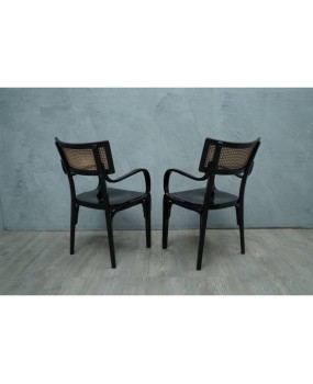 Artnouveau Black Wood and Vienna Straw Chairs, 1910