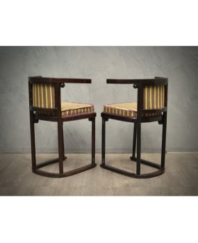 Pair of Art Nouveau Beech Wood and Striped Velvet Austrian Chairs, 1910