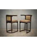 Pair of Art Nouveau Beech Wood and Striped Velvet Austrian Chairs, 1910 Pair of Art Nouveau Beech Wood and Striped Velvet Austrian Chairs, 1910