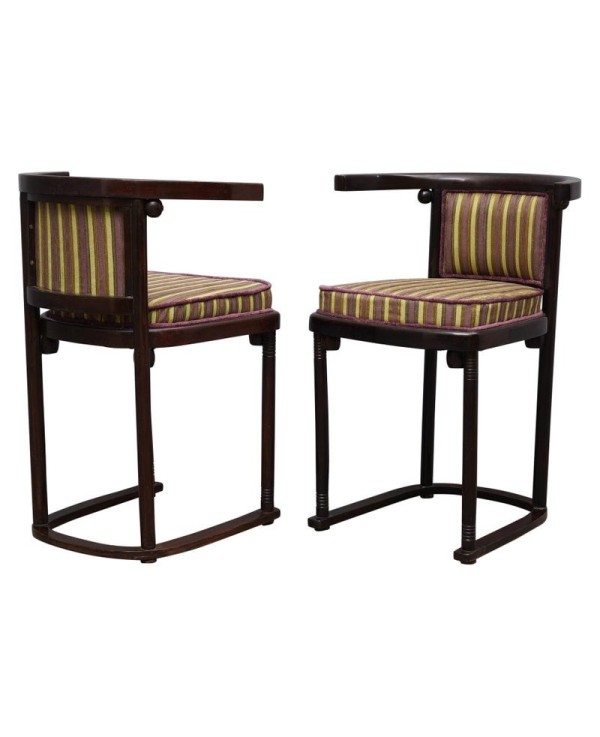 Pair of Art Nouveau Beech Wood and Striped Velvet Austrian Chairs, 1910 Pair of Art Nouveau Beech Wood and Striped Velvet Austrian Chairs, 1910