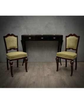 Art Deco Mahogany Wood and Geometric Green Velvet Chairs, 1920