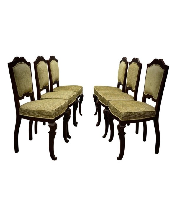 Art Deco Mahogany Wood and Geometric Green Velvet Chairs, 1920 Art Deco Mahogany Wood and Geometric Green Velvet Chairs, 1920