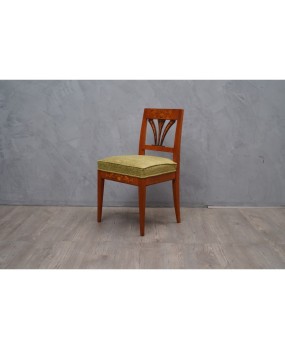 Biedermeier Squared Walnut and Geometric Green Velvet Austrian Chairs, 1850