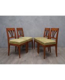 Biedermeier Squared Walnut and Geometric Green Velvet Austrian Chairs, 1850