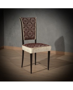 Midcentury Beech Wood White and Red Velvet Italian Chairs, 1950