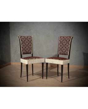 Midcentury Beech Wood White and Red Velvet Italian Chairs, 1950