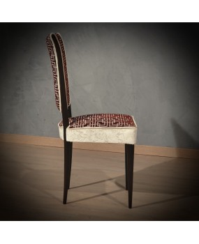 Midcentury Beech Wood White and Red Velvet Italian Chairs, 1950