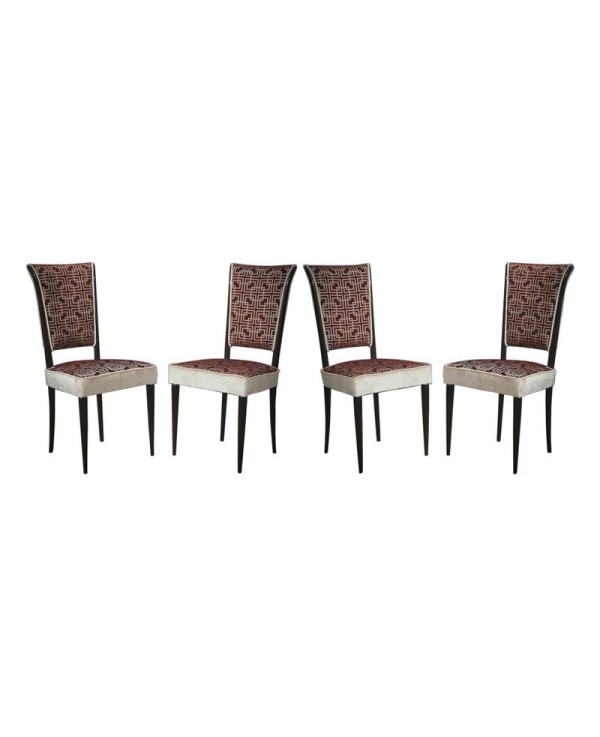 Midcentury Beech Wood White and Red Velvet Italian Chairs, 1950 Midcentury Beech Wood White and Red Velvet Italian Chairs, 1950