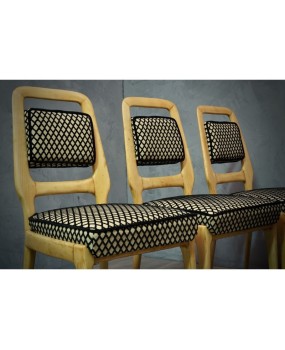 Vittorio Dassi Maple Wood and Velvet Midcentury Chairs, 1950