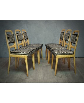 Vittorio Dassi Maple Wood and Velvet Midcentury Chairs, 1950