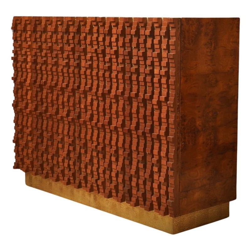 CR 208 Credenza Bar con scultura in noce e ottone, 1990