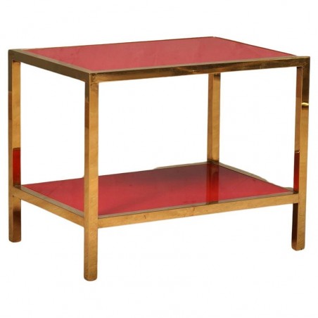 T 199 Tavolino in ottone e vetro rosso, 1970