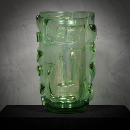 V 39 Vaso in vetro artistico verde di Murano, 1990