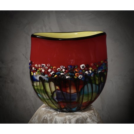 V 41 Vaso in vetro artistico con murrina di Murano, 1980