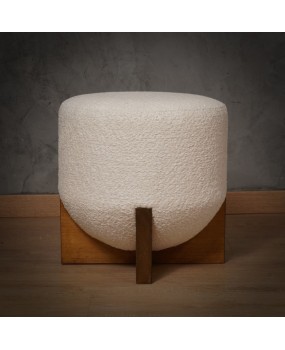 P 169 Panche e pouf Legno e Bouclé bianco, 1990