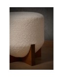 MidCentury Wood and White Bouclé Benches and Poufs, 1990 MidCentury Wood and White Bouclé Benches and Poufs, 1990