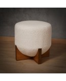 MidCentury Wood and White Bouclé Benches and Poufs, 1990 MidCentury Wood and White Bouclé Benches and Poufs, 1990
