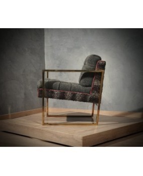 Pair of Midcentury Brass and Fabric Italian Armchairs, 1950.