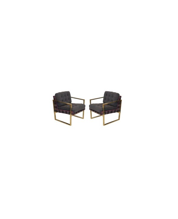 Pair of Midcentury Brass and Fabric Italian Armchairs, 1950. Pair of Midcentury Brass and Fabric Italian Armchairs, 1950.