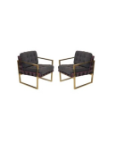 Pair of Midcentury Brass and Fabric Italian Armchairs, 1950. Pair of Midcentury Brass and Fabric Italian Armchairs, 1950.