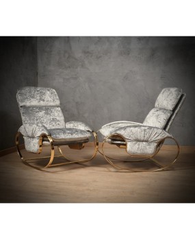 Guido Faleschini Golden Metal and Gray Velvet Arm Chair / Rocking Chair, 1970