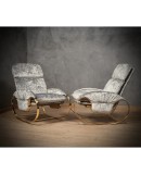 Guido Faleschini Golden Metal and Gray Velvet Arm Chair / Rocking Chair, 1970