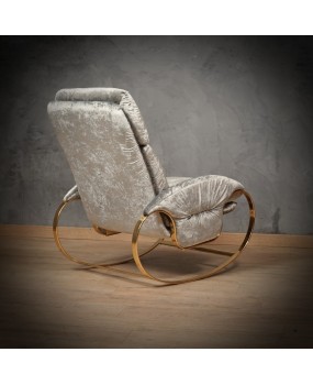 Guido Faleschini Golden Metal and Gray Velvet Arm Chair / Rocking Chair, 1970