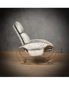 Guido Faleschini Golden Metal and Gray Velvet Arm Chair / Rocking Chair, 1970