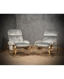 Guido Faleschini Golden Metal and Gray Velvet Arm Chair / Rocking Chair, 1970
