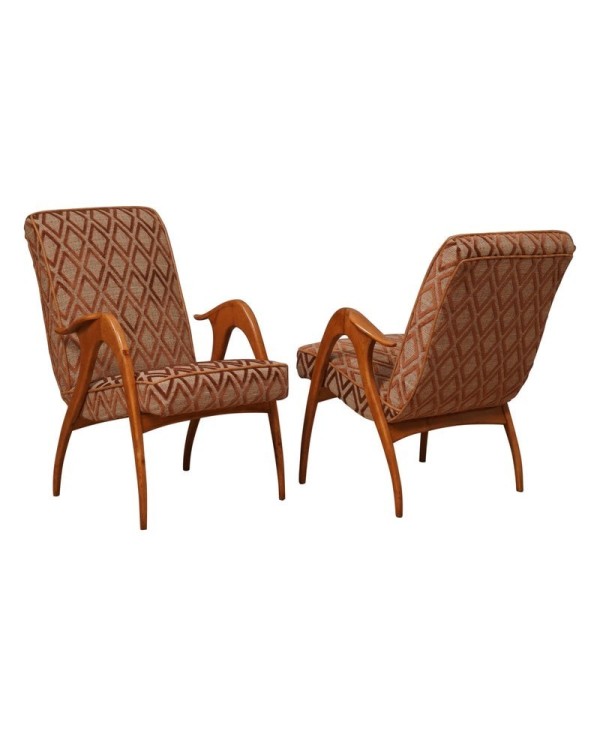 Malatesta e Mason Beech Wood and Fabric MidCentury ArmChairs, 1950 Malatesta e Mason Beech Wood and Fabric MidCentury ArmChairs, 1950